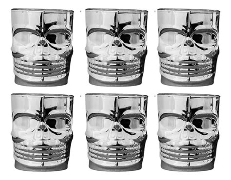 Set Vasitos Tequileros Vidrio Metalicos Calavera Caballito