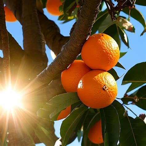 Un Rbol Con Naranjas Y El Sol Brillando A Trav S De Las Hojas Foto