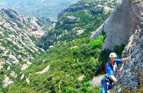 Group rock climbing initiation in Montserrat near Barcelona