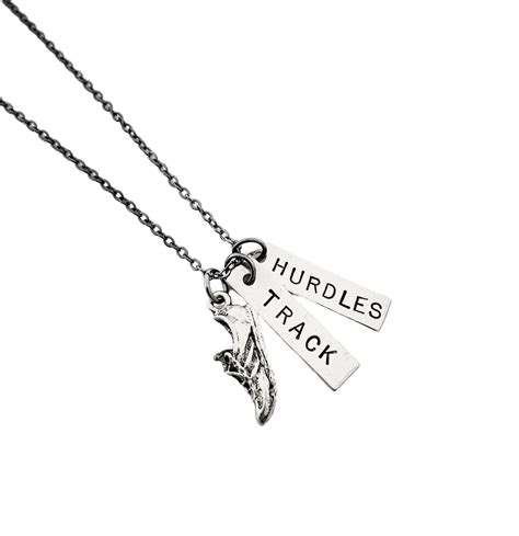 RUN TRACK HURDLES Necklace Running Shoe, Track and Hurdles on Gunmetal ...