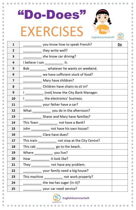 Do Does Exercises [worksheet] With Answers Englishgrammarsoft