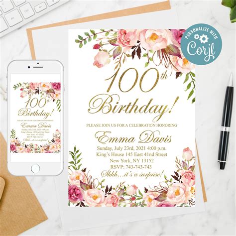 100th Birthday Invitation Templates