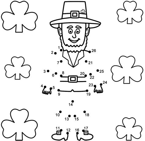 Leprechaun With Shamrocks Connect The Dots Count By 1s St Patrick