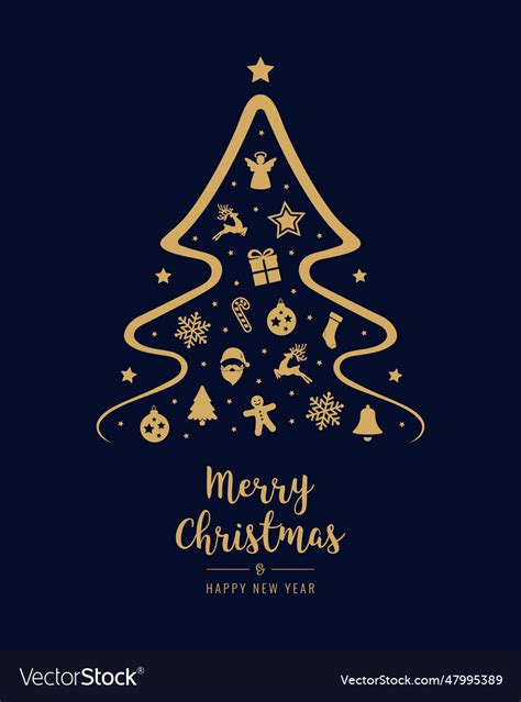 Merry Christmas Tree Icon Elements Greeting Text Vector Image