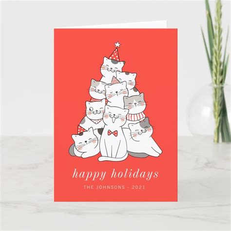 Modern Cute Kitten Cats Christmas Tree Holiday Card Zazzle Cat