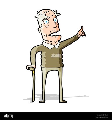 Old Man With Walking Stick Cartoon