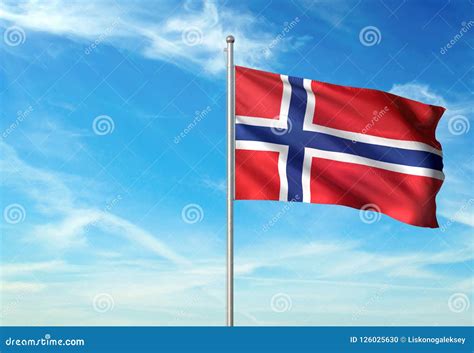 Bandera De Noruega Que Agita Con El Cielo En El Ejemplo Realista 3d Del