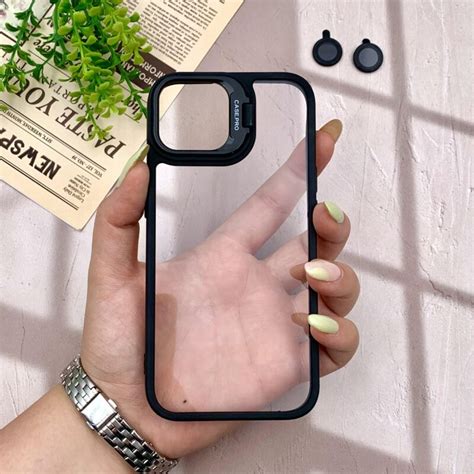 قاب گوشی Iphone 15 آیفون Case Pro اورجینال استند شو شفاف با محافظ لنز