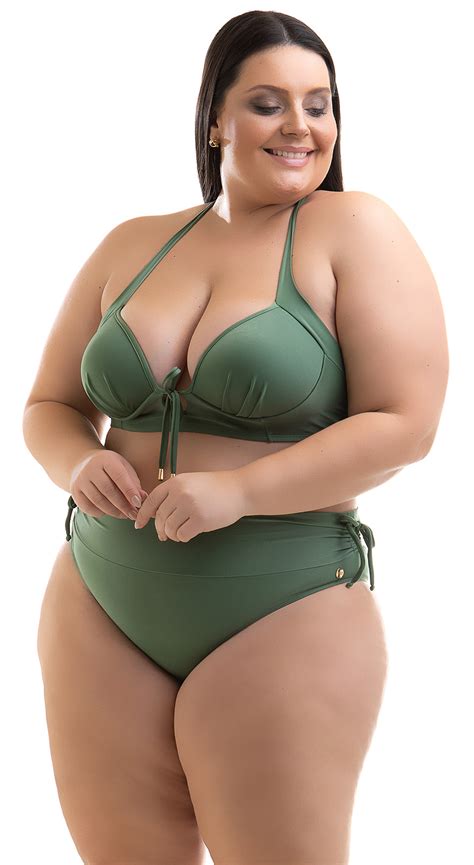 Bikini Balconnet Vert Militaire Et Bas Taille Haute Plus Size Bikini