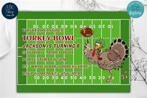 Printable Turkey Bowl Party Invitation Instant Download Bobotemp