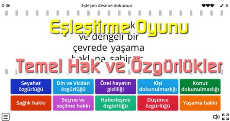 Eşleştirme Oyunu Temel Hak ve Özgürlükler Sosyal Bilgiler