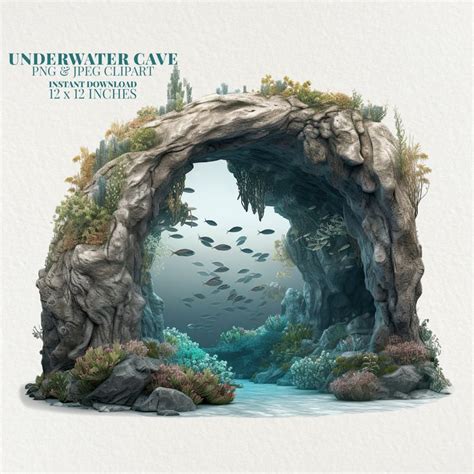 Underwater Cave Watercolor PNG Commercial Use Clip Art, Diving Clipart ...