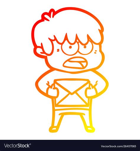 Warm gradient line drawing worried cartoon boy Vector Image