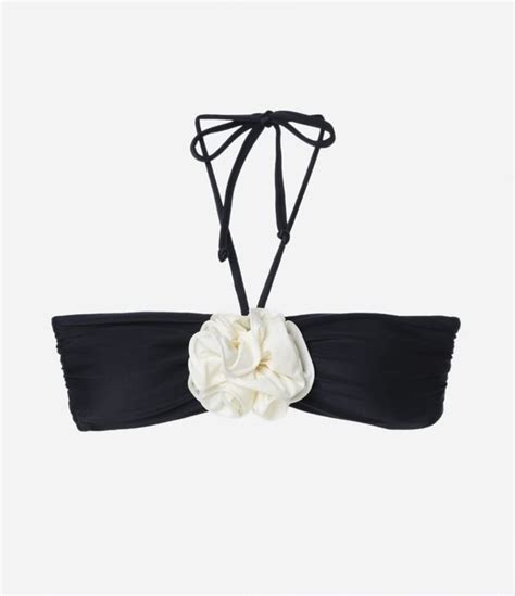 Biqu Ni Top Bandeau Em Poliamida Amarra O E Flor D Preto