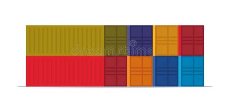 Stack Of Colorful Cargo Containers With Perspective View Different Colors Stock Vector