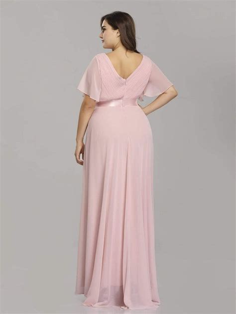 Plus Size Empire Waist Evening Dress With Short Sleeves