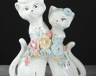 Collectibles Shabby Chic Cat Figurine Rose Decor French Cottage Decor