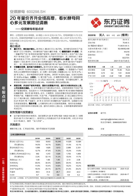 年报点评：20年量价齐升业绩高增，看长酵母同心多元发展路径清晰