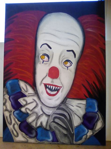 A Painting Of A Creepy Clown With Yellow Eyes