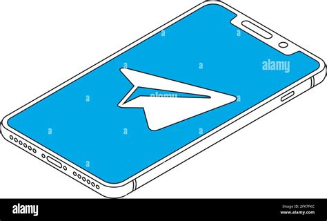 Telegram Logo On Iphone X Display Isometric Outline Vector Illustration