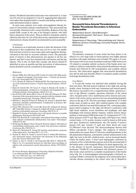 Pdf Successful Intra Arterial Thrombolysis In Basilar Thrombosis