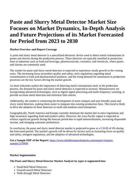 Reportprime Paste And Slurry Metal Detector Market Size Focuses On