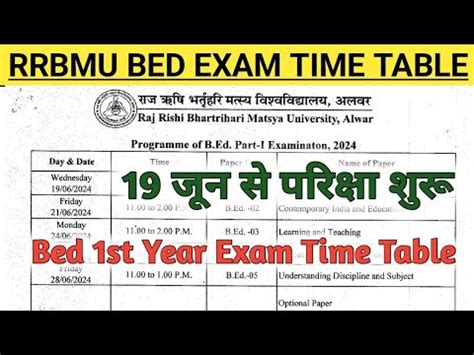 Matsya University Alwar B Ed Exam 2024 RRBMU BED 1St Year EXAM TIME