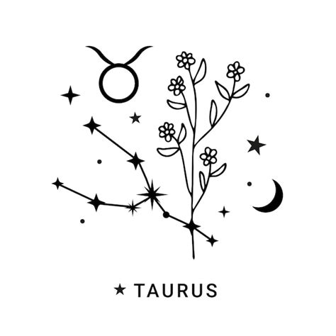 Signo Del Zodiaco De La Constelación De Tauro Con Luna De Flores Y Estrellas Vector Premium