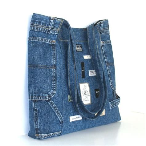 Recycled Jean Handbag Large Handmade Reclaimed Denim Shoulder Tote Bag In Blue In 2020 Jeans