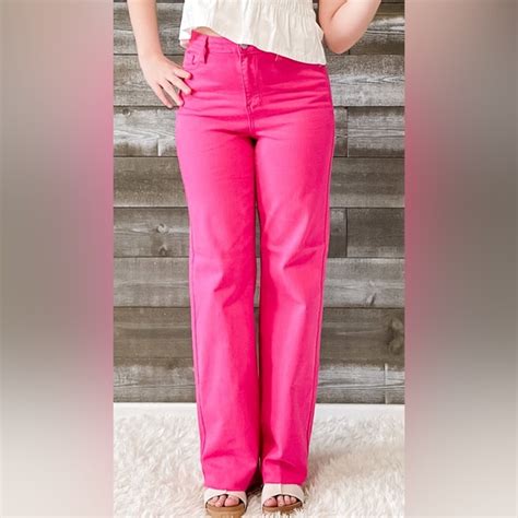 Judy Blue Jeans Hot Judy Blue High Waist Garment Dyed 9s Straight Leg Jeans Hot Pink