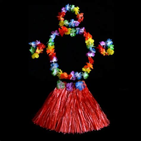 5pcs 1 Set Party Supplies Plastic Fibers Women Grass Skirts Hula Skirt Hawaiian Costumes Ladies