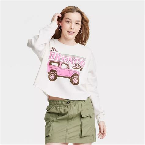 Women S Ford Bronco Girl Graphic Sweatshirt White Xs