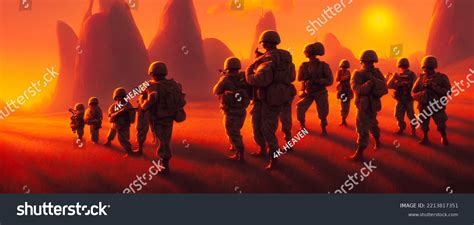 Artistic Concept Painting Soldiers On Battlefield Stock Illustration