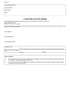 71 Litigation Plan Courts Sa Gov Au Doc Template PdfFiller