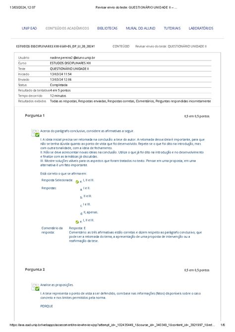 Revisar Envio Do Teste Question Rio Unidade Ii Estudos