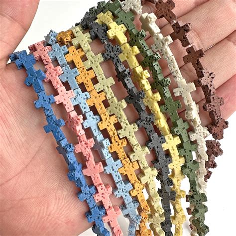 8X10MM Natural Volcano Lava Stone Cross Shape Loose Crafts Beads For