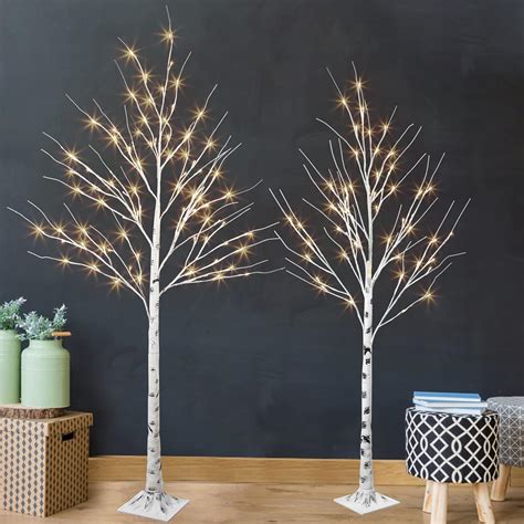 Amazon PEIDUO Set Of 2 Lighted Birch Tree Prelit White Christmas