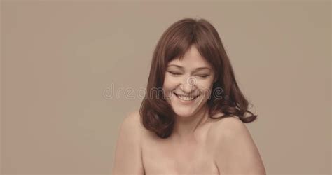 Middle Aged Naked Caucasian Brown Haired Woman Smiling Beauty Concept Stock Video Video Of