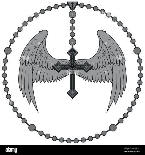 Vector Design Of Winged Cross With Christian Rosary Heavenly Cross