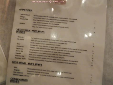 Menu at Makeda Ethiopian Restaurant, Alexandria