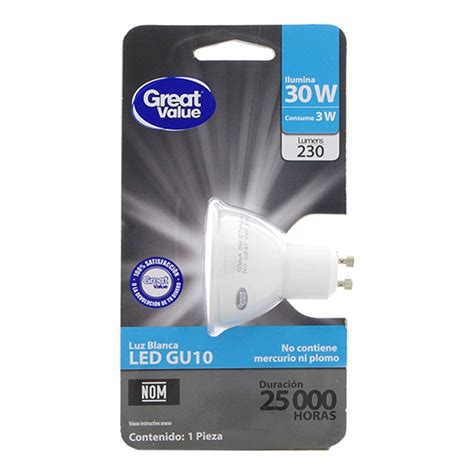 Foco De Luz Blanca Great Value LED GU10 3 Watts Walmart