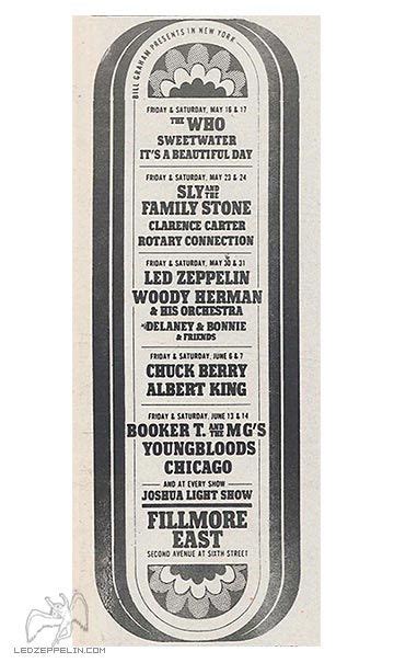 Fillmore East May 1969 Ad Led Zeppelin Official Website Fillmore East Vintage Concert