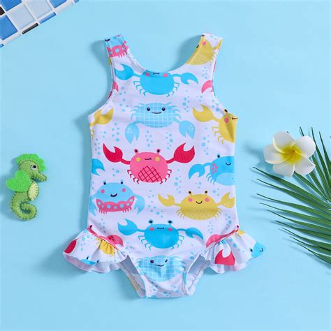 Xdzjlr Swimsuits For Girls For Summer Ruffles Cartoon Prints Piece Beach Onesie Bikini Swim
