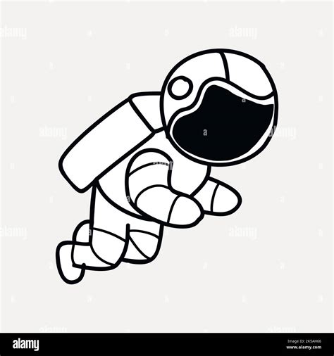 Cute astronaut drawing, black and white illustration vector Stock ...