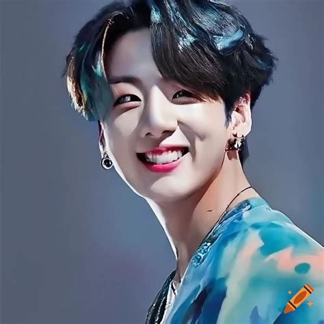 Jungkook A Member From Bts Smiling Black Hair Watercolor 4k Photo