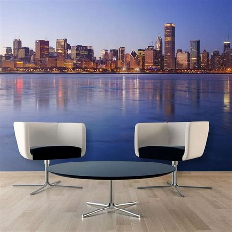 Tiptophomedecor Cityscape Wallpaper Wall Mural Icy Downtown Chicago