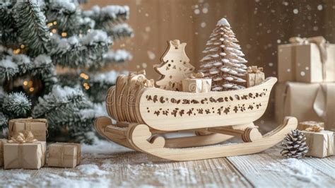 A Wooden Sleigh Filled with Holiday Treats beside a Decorated Christmas ...
