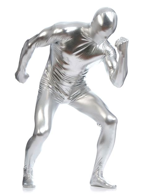 Halloween Kost M Gl Nzend Metallic Zentai Anz Ge F R M Nner In Silber