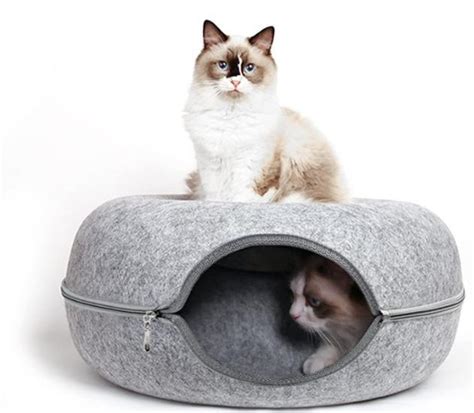 Detachable Felt Pet House Cat Egg Shape Cave Sleeping Bag Zipper Tunnel