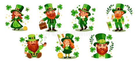 Set Of St Patricks Day Leprechauns Characters Stock Vector